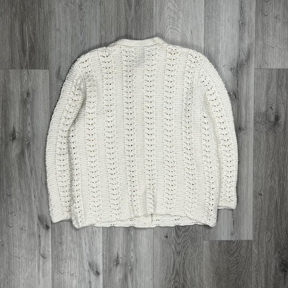 Vintage Cream Knitted Wool Button Up Women's Sweater - Picture 3 of 5